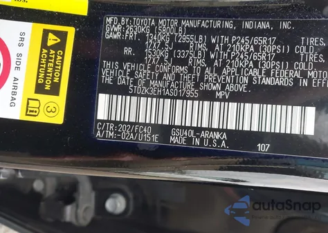 2010 Toyota Highlander Base V6 z USA, uszkodzony, nr VIN 5TDZK3EH1AS017955